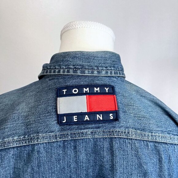 TOMMY HILFIGER MEN'S VINTAGE 90S SPORT TECH DENIM ZIP UP SHIRT - S - Picture 7 of 12